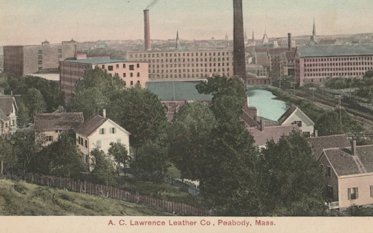 Postcard view of the A. C. Lawrence Leather Co. factories in Peabody, Massachusetts