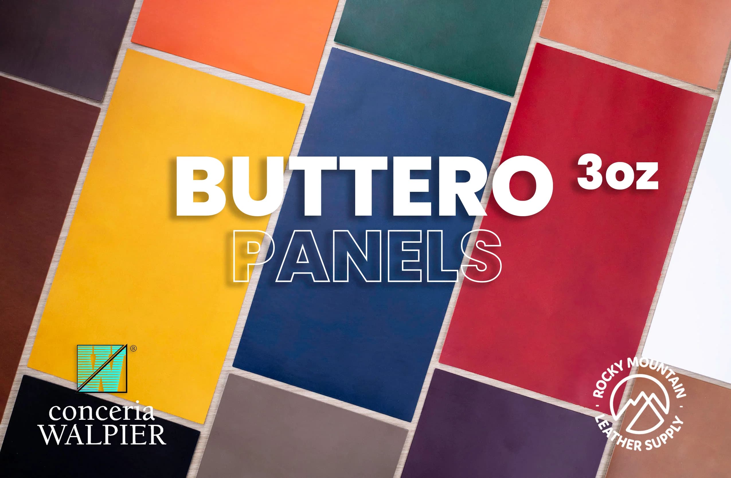 A fan of brightly colored Conceria Walpier Buttero leather panels