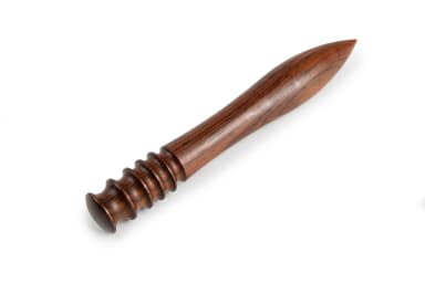 Contoured cocobolo leather edge burnisher with five grooves