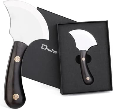 DIUDUS bevel-head leather knife with black wooden handle