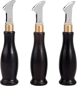Three WUTA fixed-width edge creasers with stainless steel heads and dark wood handles