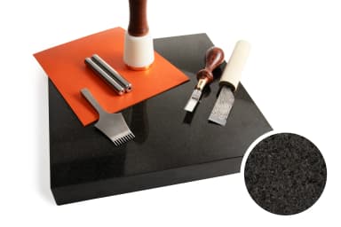 Square polished granite slab for leatherworking