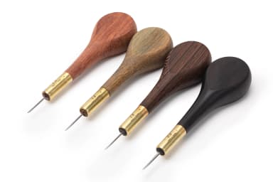 Palosanto stitching awls with wooden handles and flat steel blades