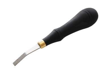 Micro-etched leather roughing tool with black resin handle and brass ferrule